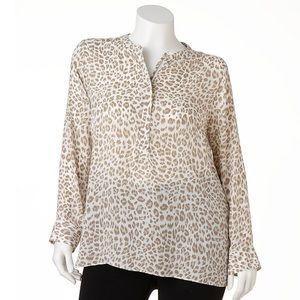 APT.9 • Cheetah Taupe Half Zip Blouse